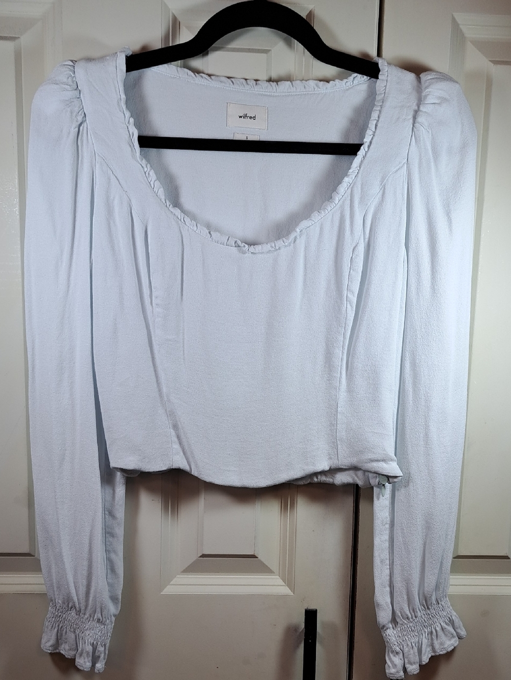 Wilfred White Long Sleeve Scoop Neck Ruffle Top